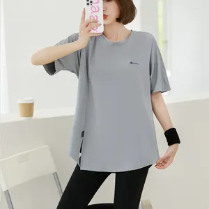 Active Shirts Plus Size Yoga Wear Quick Dry Women Gym Fitness T-shirt Pure Color Medium Long Sports Short Sleeve Loose Soft