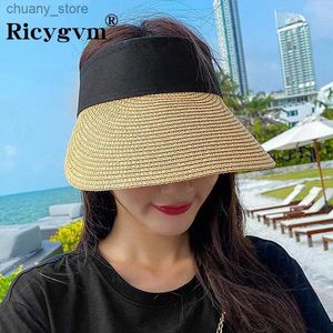 Visors Fashion Women Słówka Sunhat Czarne splicing Hoop Summer Outdoor Beach Plaża Kobieta przeciwsłoneczna Czapki Big Brim Puste Top Visors Cap Y240417