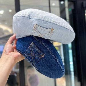 Berets Retro jeans boina para mulheres primavera verão chapéus de outono gorra inglesa hombre sombreros de mujer d240417