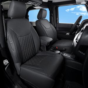 Sitzabdeckungen Full Set Haltbares wasserdichtes Leder für Pickup-LKW für Jeep Wrangler Unlimited 2007-2017 Schwarz