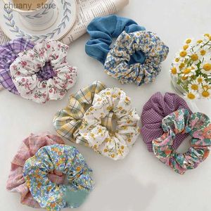 Saç Kauçuk Bantlar Kadın Çiçek Ekose Saç Scrunchies Vintage Vahşi Saç Yüzüğü Elastik Kauçuk Band Kızlar Moda At kuyruğu Scrunchie Saç Aksesuarları Y240417