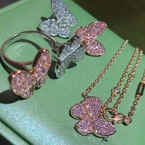 New Clover Necklace Designer Jewelry Two Butterfly Pendant for Women pink Diamond Sterling silver Valentines Mothers Engagement Jewelry Wedding Gift Wholesale