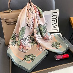 Blommig halsduk 100% ren silkescarf för kvinnor fyrkantiga sjal hårband pannband lyx varumärke hals slips handledsslag bandana 240416