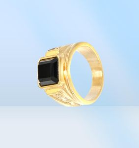 Black Stone Mens Signet Rings Gold Ring rostfritt stål Graverad Dragon Vintage Fashion Wedding Band Simple Jewelry Ring Male3886805