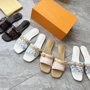 Designer Slippers Sandals Womens Shoes Classic Buckle Novelty Gingham Print Slides Genuine Leather Moccasins Scuffs 35-42 Flat heel Slipper Beach casual Sandal