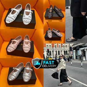 With Box Designer Sandal ballet slipper slider flat dressing shoes dancing Women round toe Rhinestone Boat shoes leather riveted shoes size 35-40 GAI black