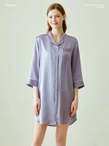 Women's Sleepwear Silk Shirt Pajamas Loose Home Wear Blue Sexy Nightdress Summer