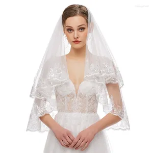 Bridal Veils Veil With Comb Double Layer Sequins Lace Trim Elbow Sheer Tulle For Wedding Bride Bridesmaid Flower Girl