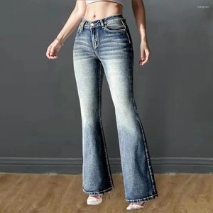 Dżinsy damskie 2024 Winter Retro High Stretch But Cut dla kobiet mody szczupłowy haftowane jeansowane dżinsowe spodnie swobodne spodnie