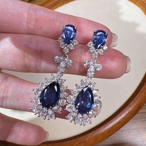 Charm Sapphire 925 Sterling Silver Leggering Earring Party Orecchini a goccia per matrimoni per donne Regalo di compleanno di gioielli da sposa