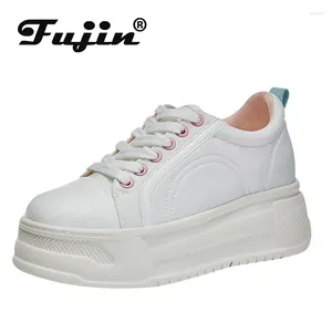 Scarpe casual Fujin 8cm Donne Piattaforma comoda skate boarding a colori misti vulcanizza primavera a cuneo in pelle vera sneaker