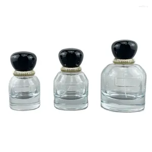 Depolama Şişeleri 5 PCS Parfüm Şişesi Temiz Cam Atomizer Çizme Pompası Siyah Kapak 30ml 50ml 100ml Lüks Yuvarlak Kalın Alt Boş Sprey Sis