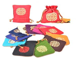 Bordado de estilo chinês Lucky Small Saco de pano de jóias Presente embalagem de algodão linho de cordão Pouca de armazenamento Spice Sachet Candy FAV1948538