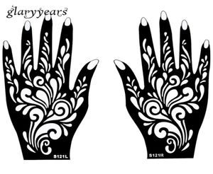 Whole1 -Paar Hände Mehndi Henna Tattoo Schablonenblumenmuster Design für Frauen Körperhandkunstmalerei Einweg 20 cm 11 cm S8940664