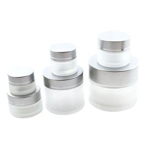 Top Portable 5G 10G 15G 20G 30G 50G Frosted Glass Cosmetic Jar Tomt Face Cream Storage Container Refillerbar provflaska med silverlock