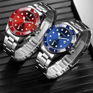 Owvu Wristwatches Men assistem quartzo de luxo assistir a negócios assistem em discagem azul calendário masculino bandeira de aço inoxidável