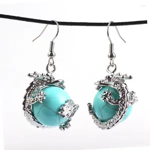 Dingle örhängen fysl silver pläterad kinesisk drake wrap gröna turkoisar stenpärlor för kvinnor lapis lazuli smycken