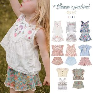 Set di abbigliamento lm 2024 Summer Kids magliette e pantaloncini set ragazza ragazzo stampato floreale per bambini rullfe top pantalone