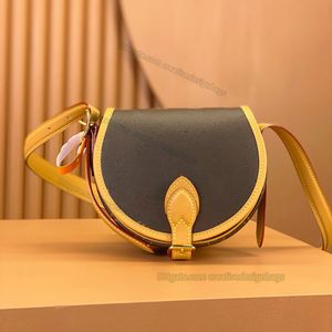 Mirror Wysokiej jakości torby na ramię siodło torebka Panie Messenger płócien Calfskin Tambourine Crossbody Bag Vintage Gold Hardware Stylowy 18cm 44860 z pudełkiem L092