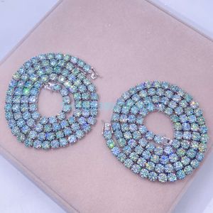 Hot Sale 925 Sterling Silver White Gold Plated 6.5mm 1CT Green Blue Colored Tennis Chain Moissanite