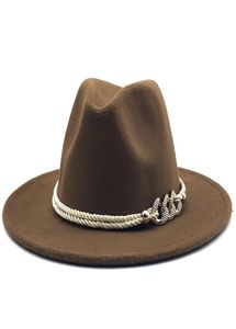 Breda brim hattar kvinnor män ull filt jazz fedora panama stil cowboy trilby party formell klänning hatt stor storlek gul vit 5860 cm a2542689