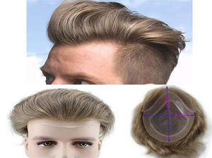 7 Color Human Hair Toupee for Men Natural Straight Light Brown Replacement Hairpiece European Remy Hair Male Wig 10x88648029