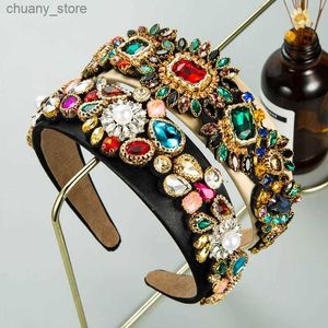 Headbands Luxury Baroque Diamond Headband Hair Accessories Women Heavy Industry Color Rhinestone Pearl Flower Hairband Hair Band Hoop Girl Y240417