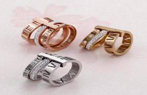Rhinestone Halkası Kadınlar için Paslanmaz Çelik Gül Altın Roman Sayıları Parmak Aşk Yüzükleri Femme Düğün Nişan Mektubu Jewelry6619216221085