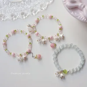 Link Bracelets Sweet Pink Gradient Color Lily Of The Valley Pendant Elastic Bracelet For Women Girl Spring Summer Fashion Tulip Flower