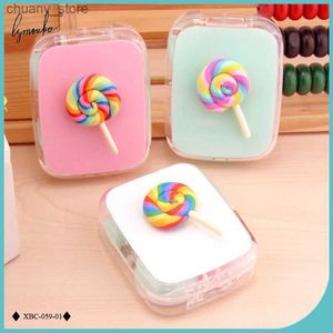 Sunglasses Cases Lymouko Hot Sale Cute Sweet Lollipop Portable with Mirror Contact Lens Box for Women Gift Contact Lenses Case Y240416