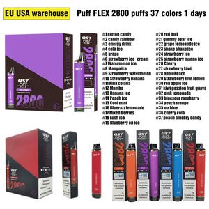 Authentic Original QST Puff Flex 2800 Puffs 0% 2% 5% Disposable Pods Device E cigarette Vape 850mah Battery Prefilled Authorized 37 Colors 8ML US Euro No TAX