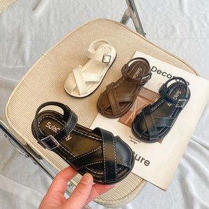 Flickor halvt sandaler barn skor sommarstrand baby småbarn ungdom mjuk sulad ihålig platt sko storlek 23-34 s2ni#