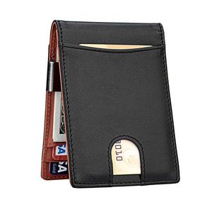 Подлинный кожаный тонкий кошелек RFID Blocking Wallet Ultra Thin Money Clip Men Короткий мини -кошелек Wolfdeer 2103117473641