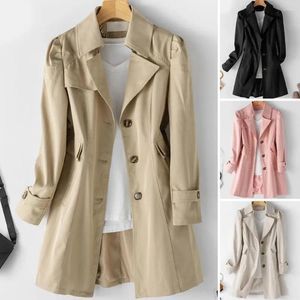 Kvinnorjackor Long Slim Coat Elegant Stylish Single-Breasted Jacket Top Oversize Outwear Solid Color for Business eller Casual Style