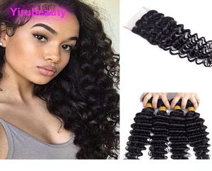 Malaysian Virgin Human Hair 3 Bundles With 4x4 Closure Deep Wave Hair Wefts With 4 By 4 Lace Closure With Baby Hair Yirubeauty5488068