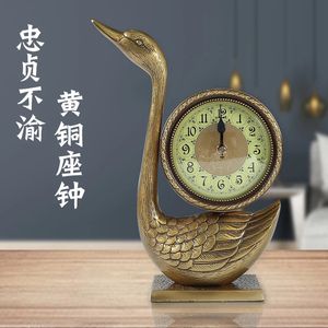 Chinese Style Pure Copper Swan Desk Clock Silent Living Room Bedroom Fashion Quartz Desktop Decorations 240415