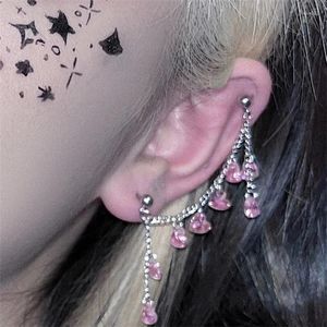 Dangle Ohrringe Gothic Pink Heart Ohrknochen Bolzen Titanium Stahlstahl Piercing Studs für Mädchen Mode Langkette Tropfen Schmuck Schmuck
