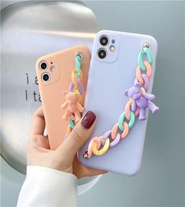 Söt 3D Cartoon Bear Rainbow Armband mjukt telefonfodral för iPhone 11 12 Pro Max XS XR 7 8 Plus X Back Cover Funda3910628