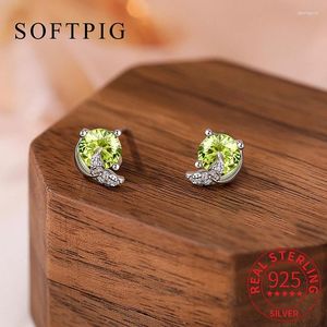 Stud Earrings SOFTPIG Real 925 Sterling Silver Zircon Geometric For Women Cute Animal Fine Jewelry Bohemian Accessories