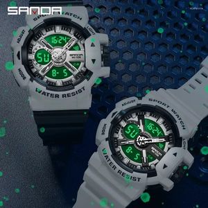 腕時計のサンダメンズウォッチデュアルディスプレイスポーツ軍事50m防水デジタルウォッチQuartz wristwatch clock lelogio masculino 3128