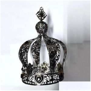 Saç klipleri barrettes vintage prenses taç metal metal taç kek topper retro siyah headdress barok süsler damla şarküteri dhjdu