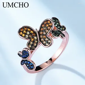 Cluster Rings UMCHO Genuine 925 Sterling Silver Natural Butterfly Pattern Party Hyperbole Gifts For Women Fine Jewelry