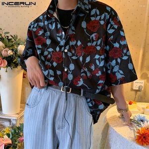 Camisas casuais de masculino Incerun camisa impressão de lapela de lapela de manga curta férias de verão masculino roupas de rua 2024 moda s-5xl