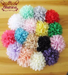 Nishine 50pcslot 4Quot 16Color Chiffon Blumen Flachback für Kinder Stirnband Haarzubehör flauschige Stoffblumen für Haare Clip4010493