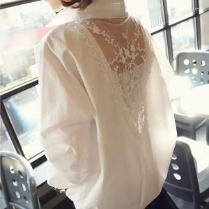 Blusas femininas blush mulher camisa top lace laca traseira sexy solteira larga de tamanho branco ropa de mujer