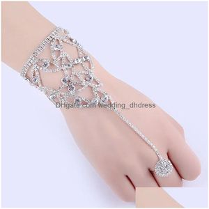 Jewelry Bridal Crystal Rhinestones Diamonds Bracelet With Ring Wristband Prom Evening Party Accessories Drop Delivery Wedding Events Dha2H