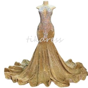 Vestidos de baile de ouro glitter para garotas negras sereia de luxo vestido de lantejoulas 2024 plus size aso ebi ocasião formal vestido diamante baddies festas de aniversário desgaste