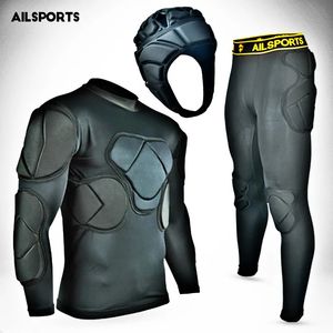 Sportsicherheitsschutz Kits Dicker Ausrüstung Fußball Torhüter Jersey Hosen Fußball -Torhüter Helm Knie Ellbogen gepolstert Protektor 240402