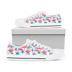 Casual Shoes BKQU Women's Pink Flamingo Print Sports Canvas 2024 Lace Up White Blue Strappy Flat