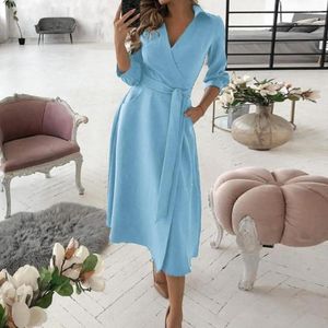 Casual Dresses 2024 Women Floral Boho Wrap Summer V Neck Prom Party Vintage Maxi Dress Holiday Long Sleeve Evening S-XL